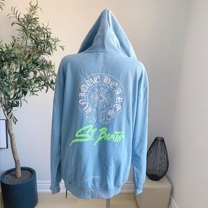 Oversized Blue Zip-Up Hoodie 100% Cotton Size L NWT
